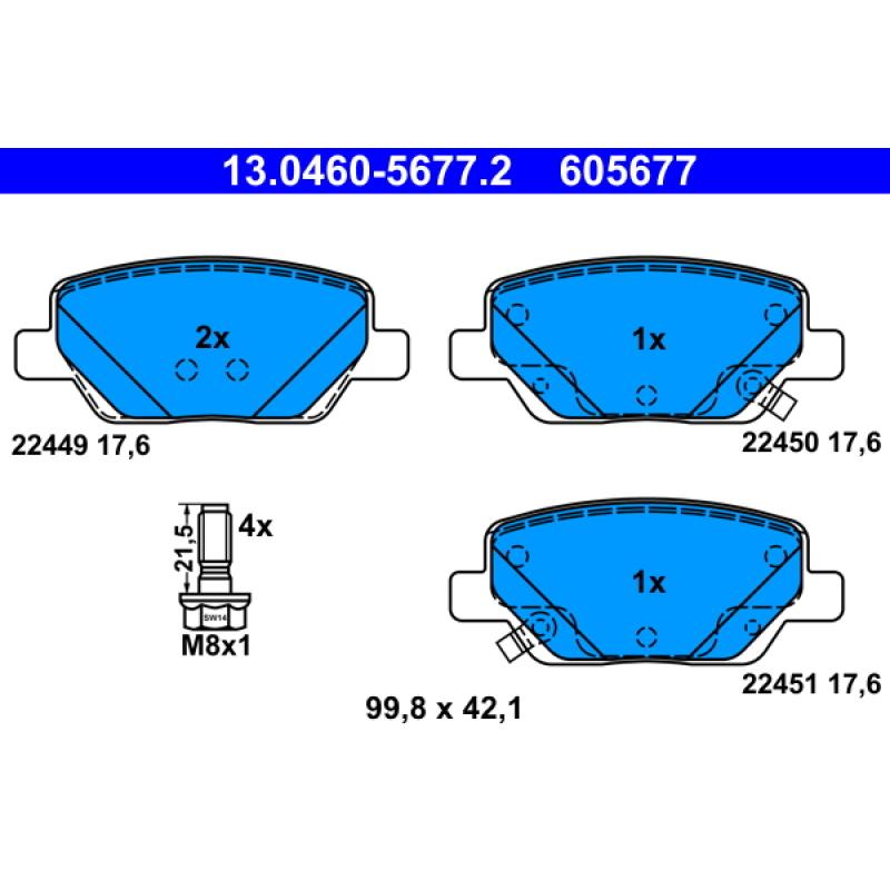 Jeu de 4 plaquettes de frein arrière ATE 13.0460-5677.2 - Visuel 1