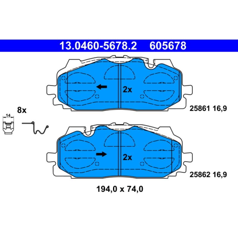 Jeu de 4 plaquettes de frein avant ATE 13.0460-5678.2 - Visuel 1
