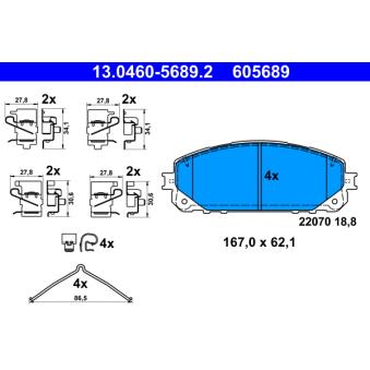 Jeu de 4 plaquettes de frein avant ATE OEM K68212327AC