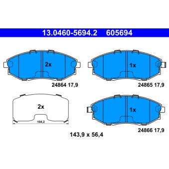 Jeu de 4 plaquettes de frein avant ATE OEM 96952179
