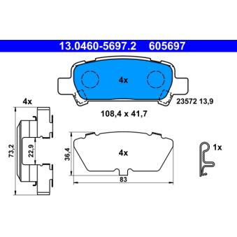 Jeu de 4 plaquettes de frein arrière ATE OEM 26696FC002