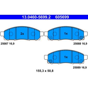 Jeu de 4 plaquettes de frein avant ATE OEM D1060JX50B