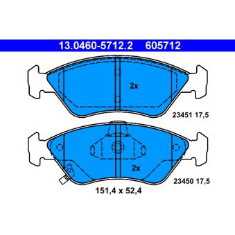 Jeu de 4 plaquettes de frein avant ATE OEM 0K9A03328Z