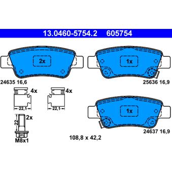 Jeu de 4 plaquettes de frein arrière ATE OEM 43022SWWG01