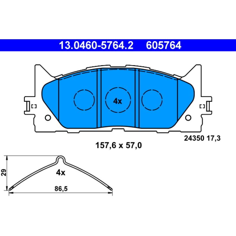Jeu de 4 plaquettes de frein avant ATE 13.0460-5764.2 - Visuel 1