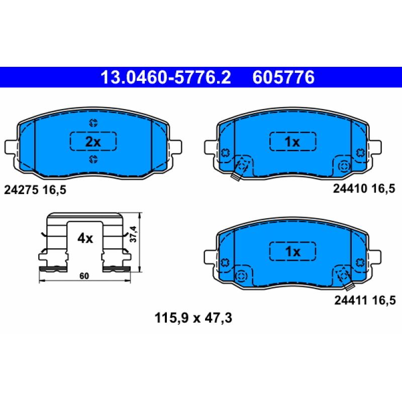 Jeu de 4 plaquettes de frein avant ATE 13.0460-5776.2 - Visuel 1