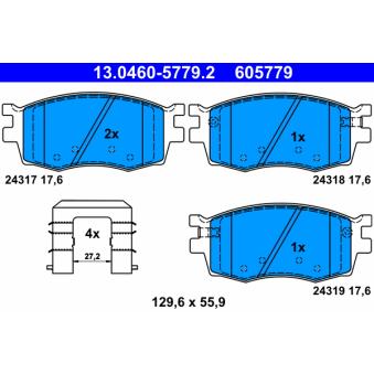 Jeu de 4 plaquettes de frein avant ATE OEM 581011JA10