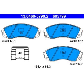 Jeu de 4 plaquettes de frein avant ATE OEM 581014DE00