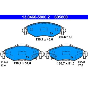 Jeu de 4 plaquettes de frein avant ATE OEM 044650D040