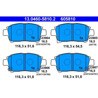 Jeu de 4 plaquettes de frein avant ATE OEM 0446552060