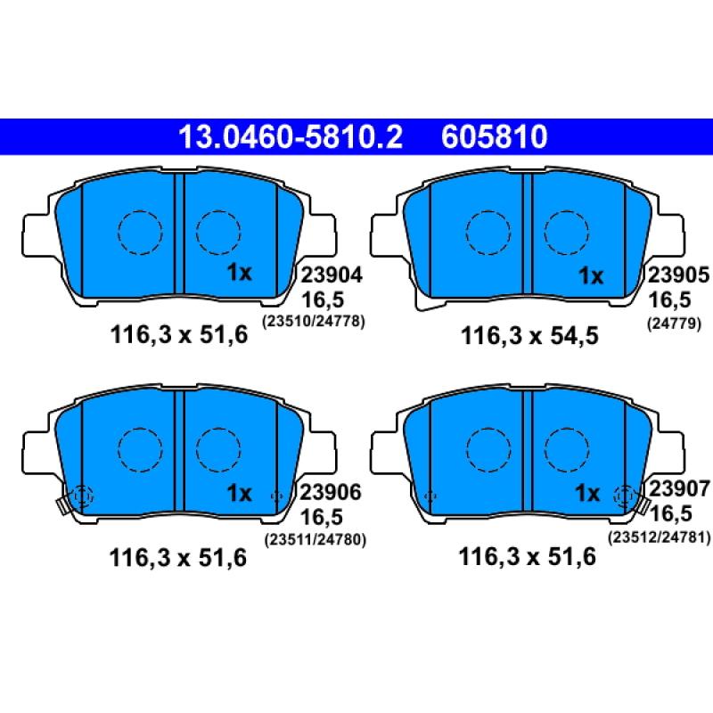 Jeu de 4 plaquettes de frein avant ATE 13.0460-5810.2 - Visuel 1