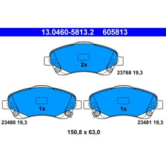 Jeu de 4 plaquettes de frein avant ATE OEM 0446505170