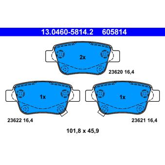 Jeu de 4 plaquettes de frein arrière ATE OEM 0446605010