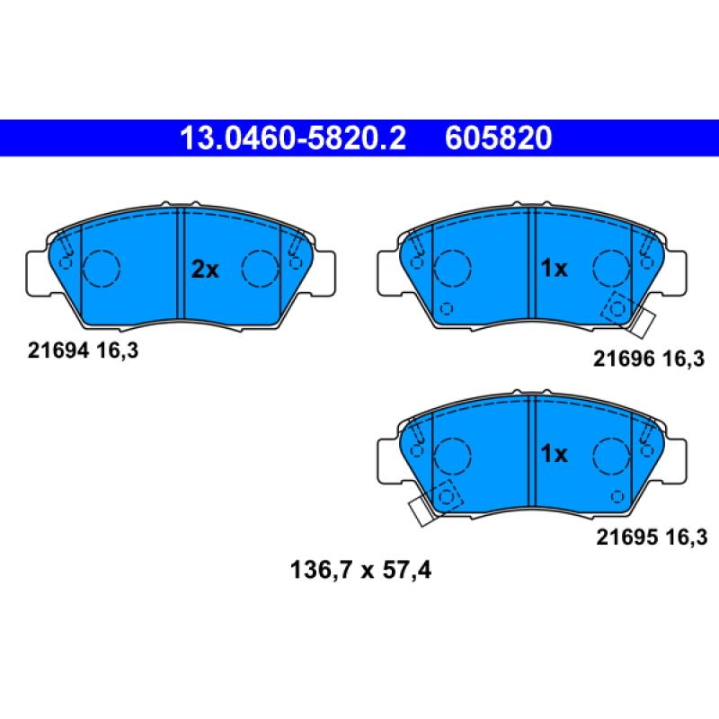 Jeu de 4 plaquettes de frein avant ATE 13.0460-5820.2 - Visuel 1