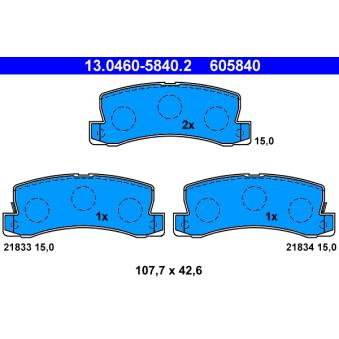 Jeu de 4 plaquettes de frein arrière ATE OEM 0446648010