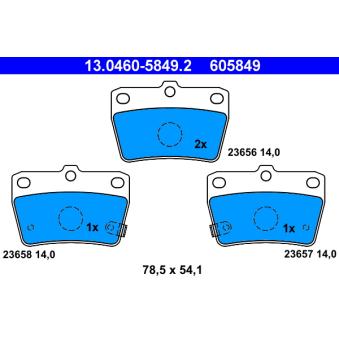 Jeu de 4 plaquettes de frein arrière ATE OEM 0446642020