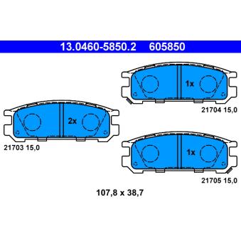 Jeu de 4 plaquettes de frein arrière ATE OEM 26296AA061