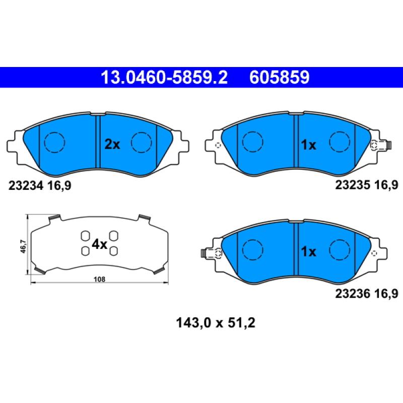 Jeu de 4 plaquettes de frein avant ATE 13.0460-5859.2 - Visuel 1
