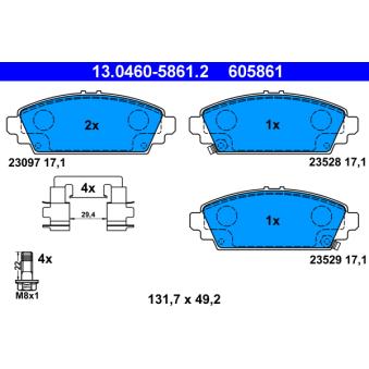 Jeu de 4 plaquettes de frein avant ATE OEM 45022S1AE80