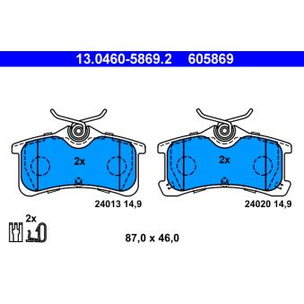 Jeu de 4 plaquettes de frein arrière ATE OEM 0446602010