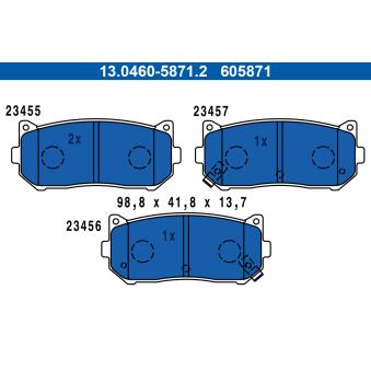Jeu de 4 plaquettes de frein arrière ATE 13.0460-5871.2 pour AUDI 90 1.8 - 110cv