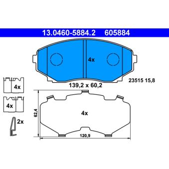 Jeu de 4 plaquettes de frein avant ATE OEM LCY43323Z