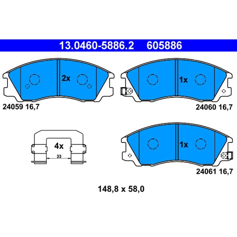 Jeu de 4 plaquettes de frein avant ATE 13.0460-5886.2 - Visuel 1