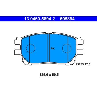 Jeu de 4 plaquettes de frein avant ATE OEM 0446528490
