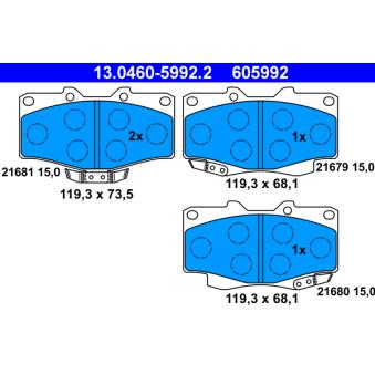 Jeu de 4 plaquettes de frein avant ATE OEM 0446535031