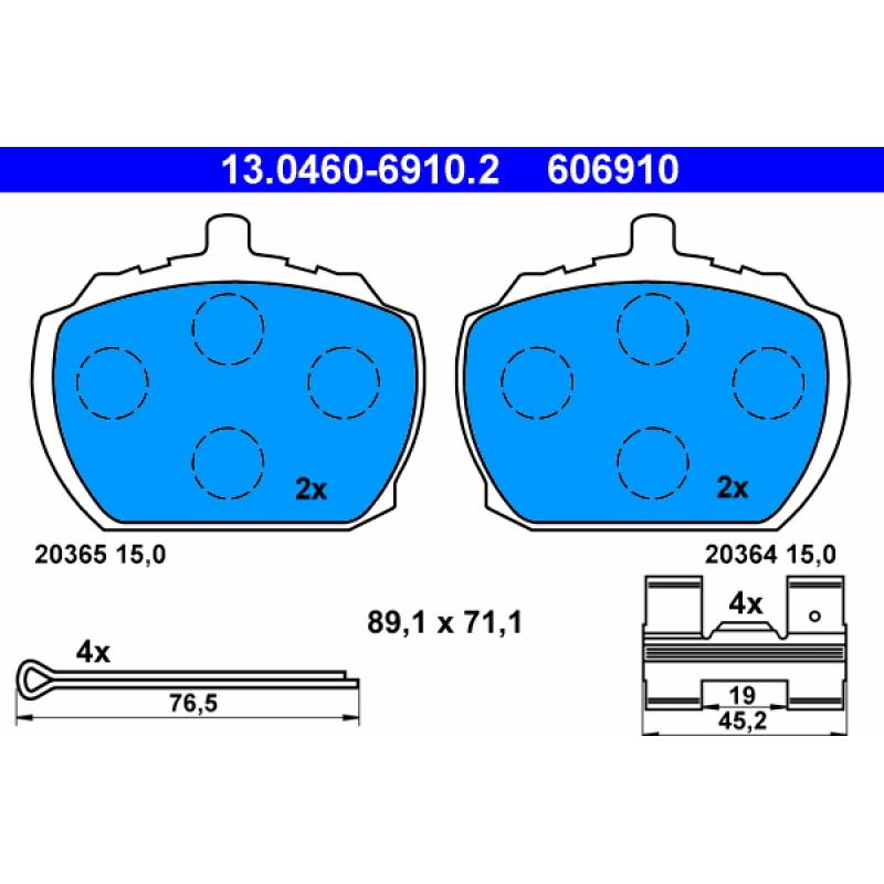 Jeu de 4 plaquettes de frein avant ATE 13.0460-6910.2 - Visuel 1