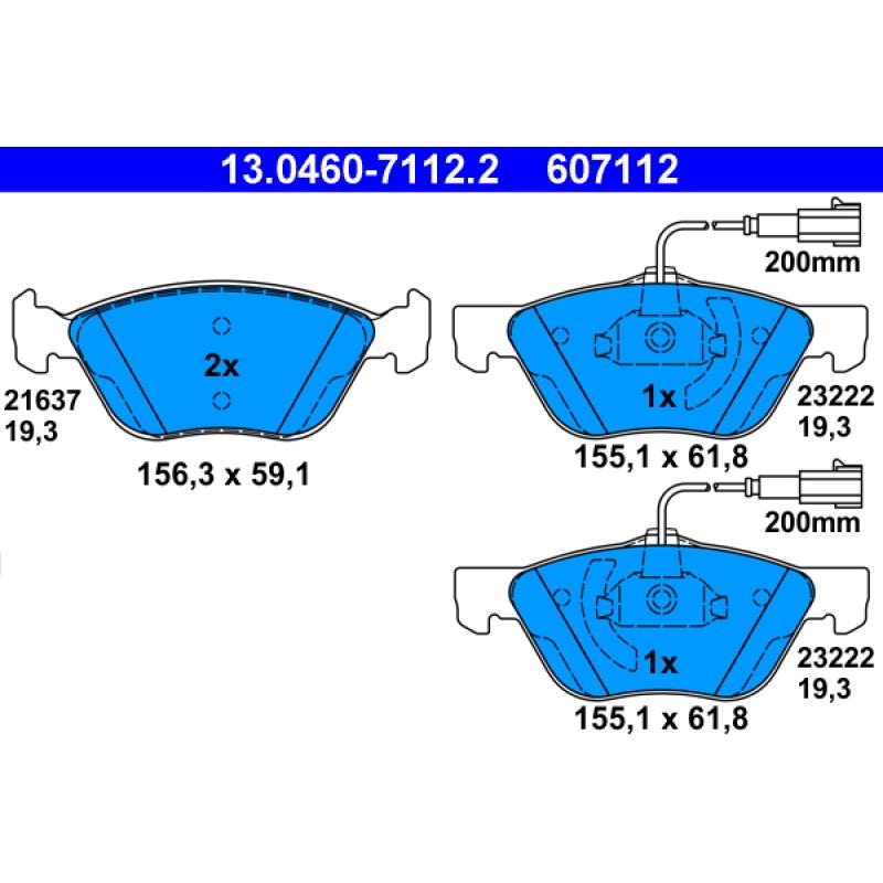 Jeu de 4 plaquettes de frein avant ATE 13.0460-7112.2 - Visuel 1