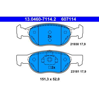 Jeu de 4 plaquettes de frein avant ATE OEM 77362190