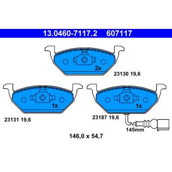 Jeu de 4 plaquettes de frein avant ATE OEM 1K0698151J