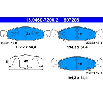 Jeu de 4 plaquettes de frein avant ATE OEM 05018592AA