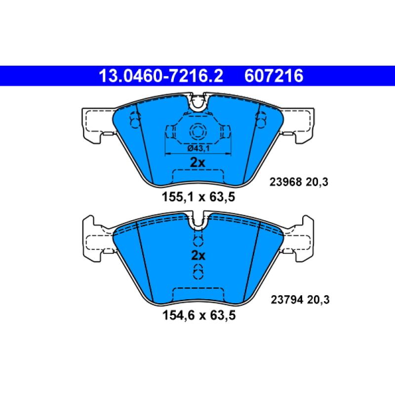 Jeu de 4 plaquettes de frein avant ATE 13.0460-7216.2 - Visuel 1
