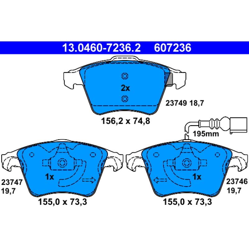 Jeu de 4 plaquettes de frein avant ATE 13.0460-7236.2 - Visuel 1