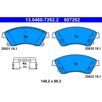 Jeu de 4 plaquettes de frein avant ATE OEM 13301207
