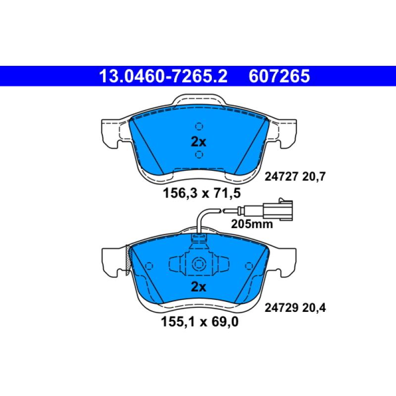 Jeu de 4 plaquettes de frein avant ATE 13.0460-7265.2 - Visuel 1