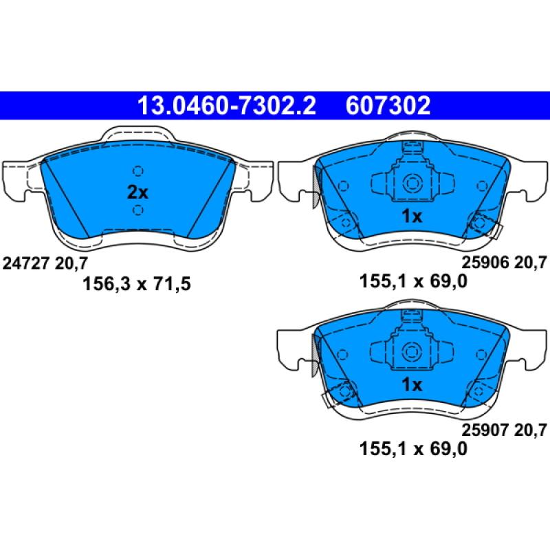 Jeu de 4 plaquettes de frein avant ATE 13.0460-7302.2 - Visuel 1