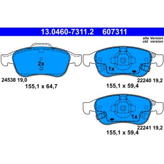 Jeu de 4 plaquettes de frein avant ATE OEM 77368048