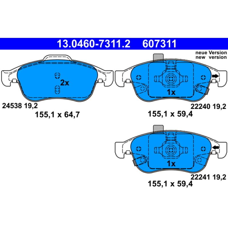 Jeu de 4 plaquettes de frein avant ATE 13.0460-7311.2 - Visuel 2