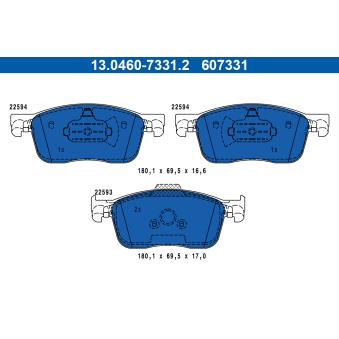 Jeu de 4 plaquettes de frein avant ATE 13.0460-7331.2