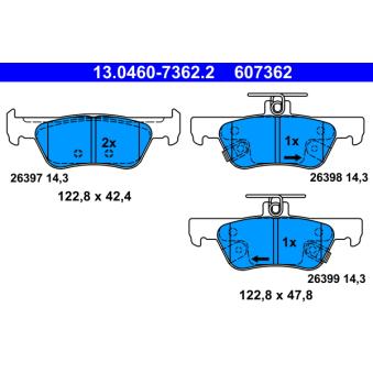 Jeu de 4 plaquettes de frein arrière ATE 13.0460-7362.2 pour HONDA JAZZ 1.5 eHEV - 109cv