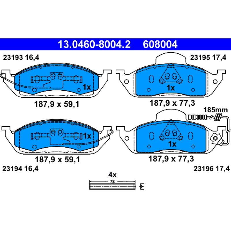 Jeu de 4 plaquettes de frein avant ATE 13.0460-8004.2 - Visuel 1