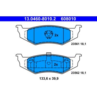 Jeu de 4 plaquettes de frein arrière ATE OEM 05018208AA