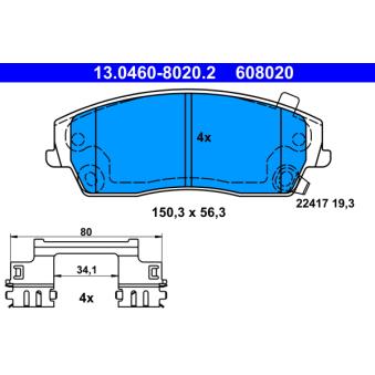 Jeu de 4 plaquettes de frein avant ATE OEM 5174001AB