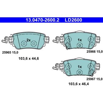 Jeu de 4 plaquettes de frein arrière ATE OEM 440603981R