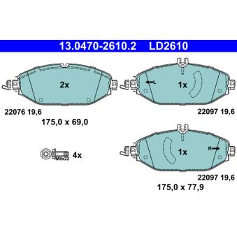 Jeu de 4 plaquettes de frein avant ATE OEM 0084202820