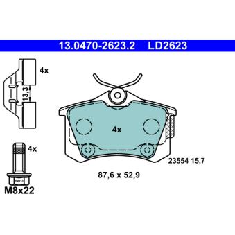 Jeu de 4 plaquettes de frein arrière ATE OEM 1616872680