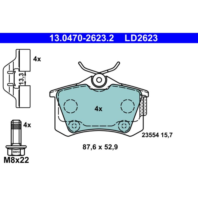 Jeu de 4 plaquettes de frein arrière ATE 13.0470-2623.2 - Visuel 1